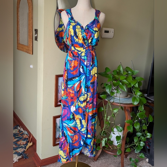 Spense Vibrant Multi-Color Faux Wrap Floral Sleeveless Maxi Dress - Size Small - Picture 3 of 11